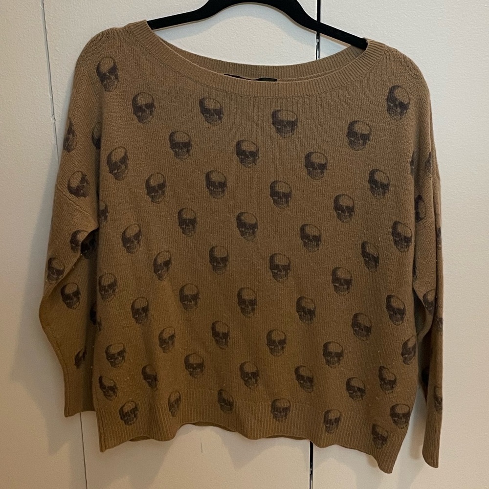 Skull Cashmere Tan Cashmere Sweater with Skull Print